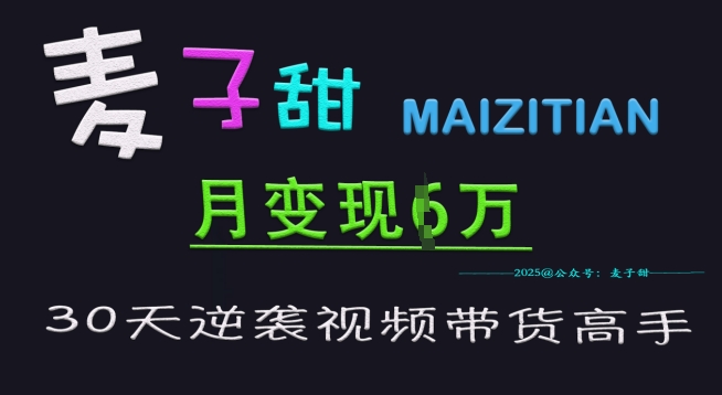 麦子甜30天逆袭视频带货高手，单月变现6W加特训营-创薯资源