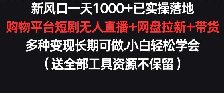 新风口一天1000+已实操落地购物平台短剧无人直播+网盘拉新+带货多种变现长期可做【揭秘】-创薯资源