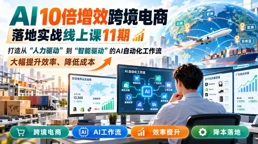 AI 10倍增效跨境电商落地实战线上课11期，打造从人力驱动到智能驱动的AI自动化工作流，大幅提升效率、降低成本-创薯资源