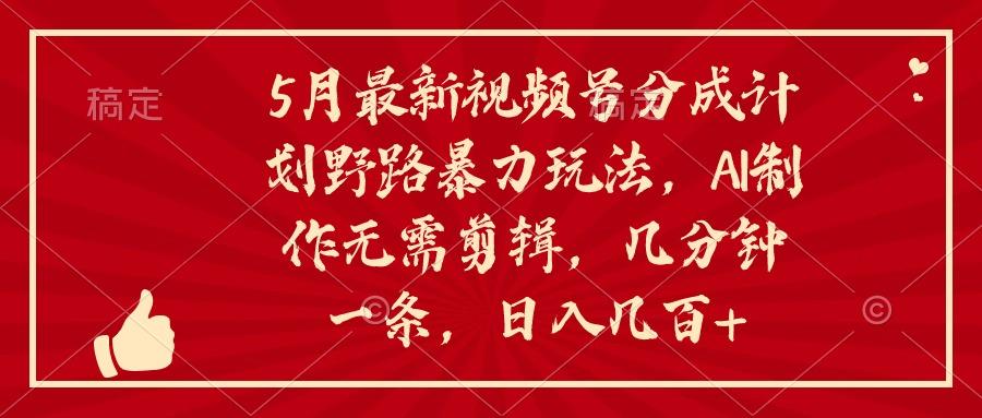 5月最新视频号分成计划野路暴力玩法，ai制作，无需剪辑。几分钟一条，…-创薯资源
