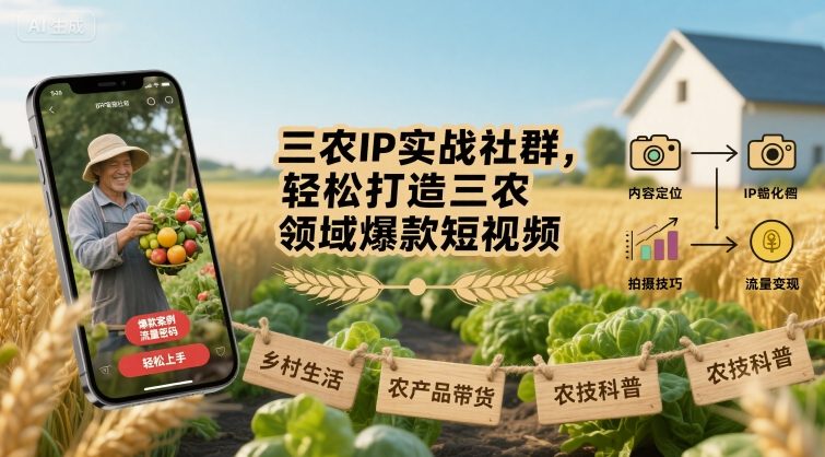 三农IP实战社群，轻松打造三农领域爆款短视频-创薯资源