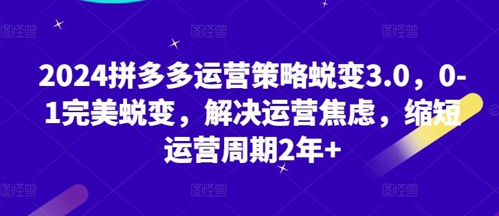 2024拼多多运营策略蜕变3.0，0-1完美蜕变，解决运营焦虑，缩短运营周期2年+-创薯资源