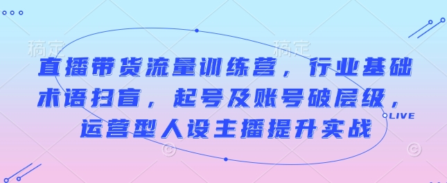 直播带货流量训练营，行业基础术语扫盲，起号及账号破层级，运营型人设主播提升实战-创薯资源
