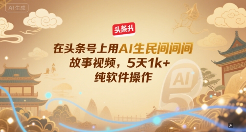 在头条号上用AI生民间故事视频，5天1k+，纯软件操作-创薯资源