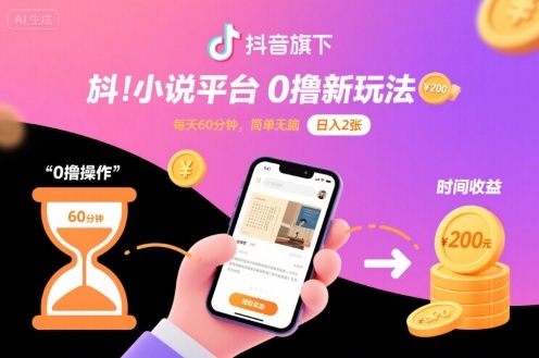 抖音旗下小说平台0撸新玩法，每天挂G60分钟，简单无脑，日入2张【揭秘】-创薯资源