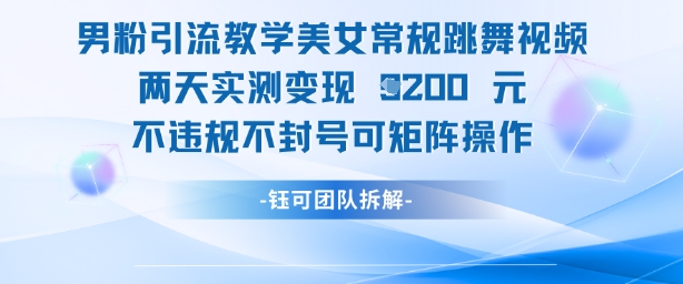 男粉引流教学美女常规跳舞视频两天实测变现1k+，不违规不封号可矩阵操作-创薯资源