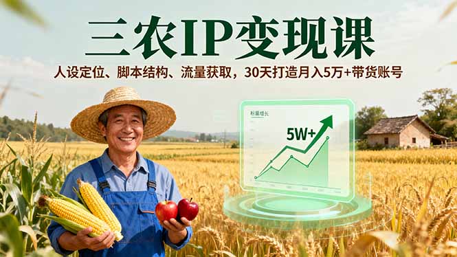 三农IP变现课，人设定位、脚本结构、流量获取，30天打造月入5万+带货账号-创薯资源