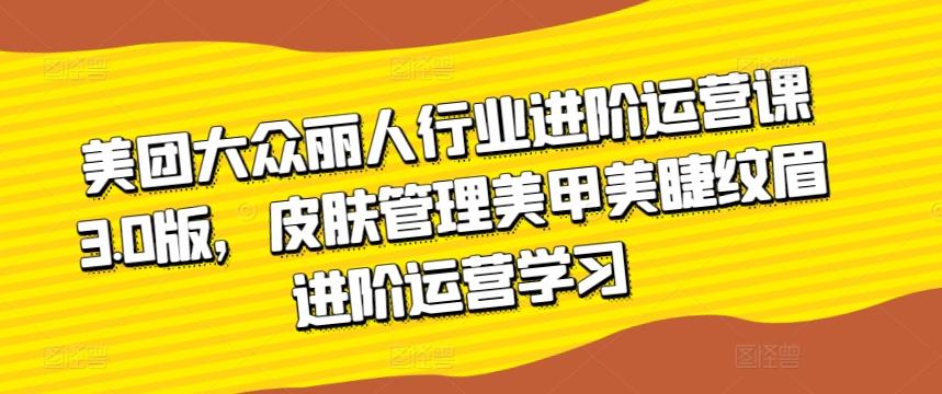 美团大众丽人行业进阶运营课3.0版，皮肤管理美甲美睫纹眉进阶运营学习-创薯资源