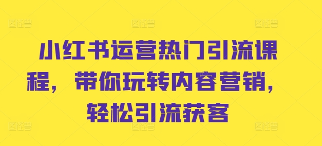小红书运营热门引流课程，带你玩转内容营销，轻松引流获客-创薯资源