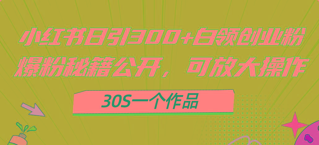 小红书日引300+高质白领创业粉，可放大操作，爆粉秘籍！30s一个作品-创薯资源