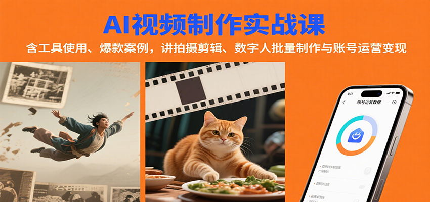 AI视频制作实战：含工具使用、爆款案例，讲拍摄剪辑、数字人批量制作与账号运营变现-创薯资源