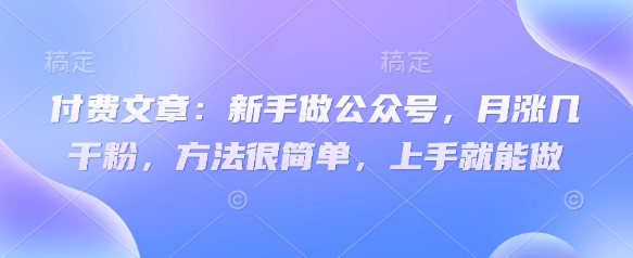 付费文章：新手做公众号，月涨几干粉，方法很简单，上手就能做-创薯资源