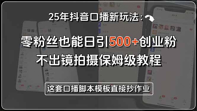 25年抖音口播新玩法：零粉丝也能日引500+创业粉，不出镜拍摄保姆级教程…-创薯资源