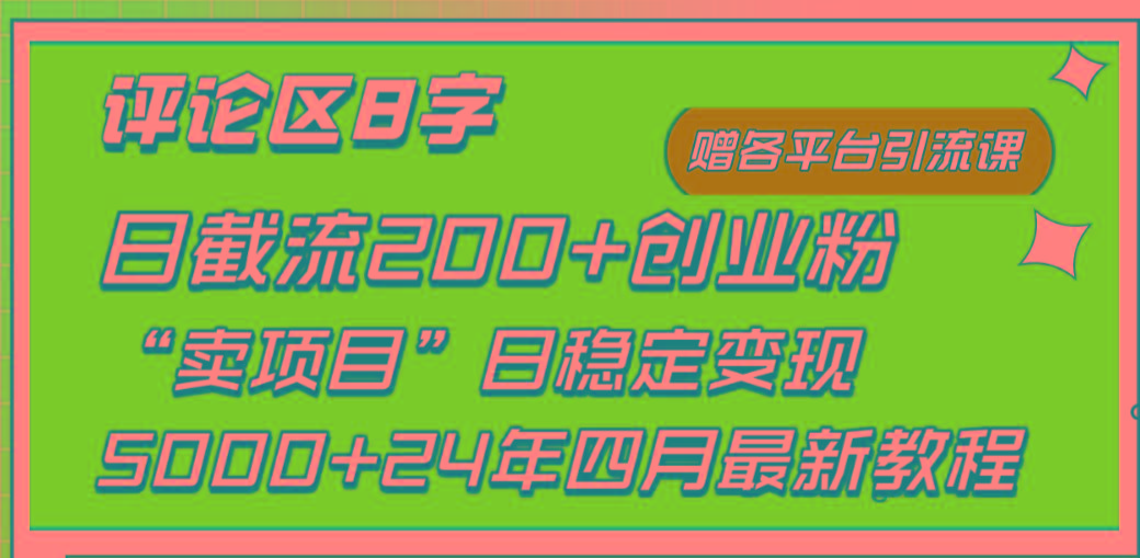 (9851期)评论区8字日载流200+创业粉  日稳定变现5000+24年四月最新教程！-创薯资源