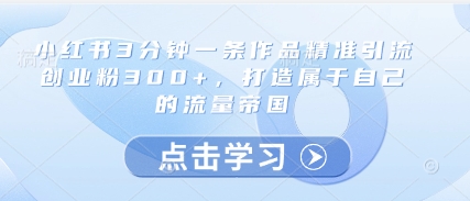 小红书3分钟一条作品精准引流创业粉300+，打造属于自己的流量帝国-创薯资源