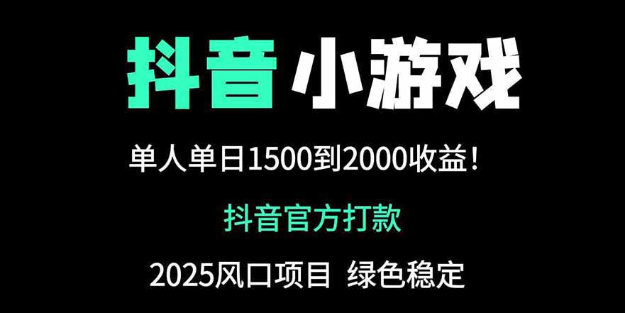 抖音官方小游戏2025全网最新玩法，暴利赚钱项目，单机日入2000+-创薯资源