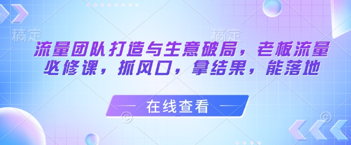 流量团队打造与生意破局，老板流量必修课，抓风口，拿结果，能落地-创薯资源