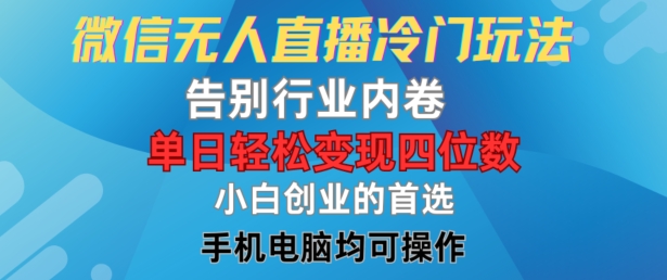 微信无人直播冷门玩法，告别行业内卷，单日轻松变现四位数，小白的创业首选【揭秘】-创薯资源