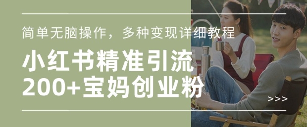 小红书混剪日引200+宝妈创业粉，简单无脑操作，多种变现详细教程-创薯资源