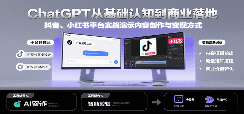 ChatGPT从基础认知到商业落地，实战演示抖音、小红书等平台的内容创作与变现-创薯资源