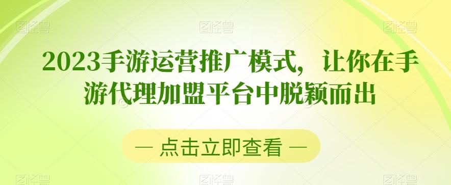2023手游运营推广模式，让你在手游代理加盟平台中脱颖而出-创薯资源
