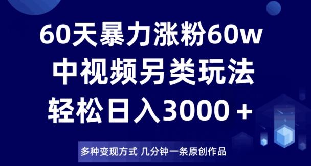 60天暴力涨粉60W，中视频另类玩法，日入3000＋，几分钟一条原创作品多种变现方式-创薯资源