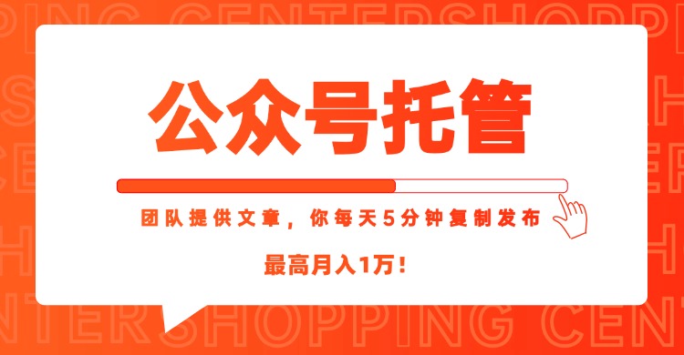 【公众号托管 】我提供文章，你每天５分钟复制发布，最高月入1W-创薯资源