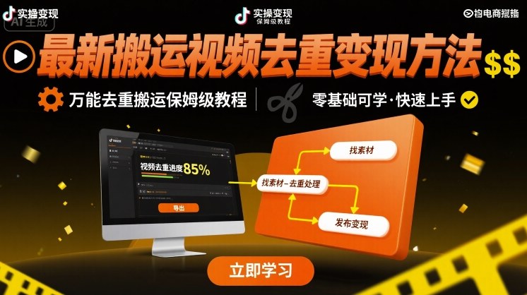 最新搬运视频去重变现方法，万能去重搬运保姆级教程-创薯资源