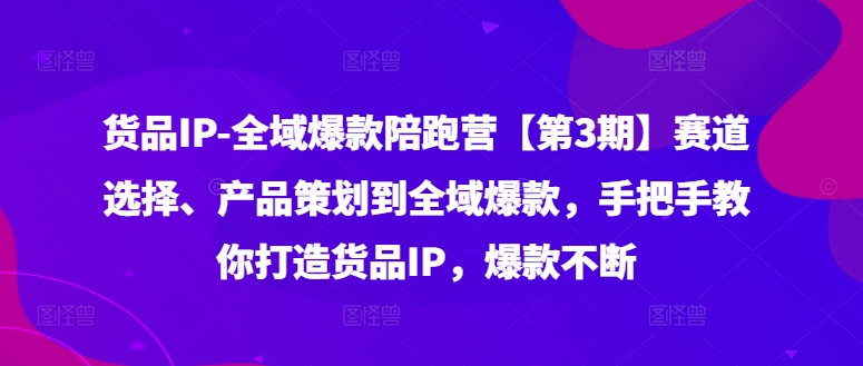 货品IP全域爆款陪跑营【第3期】赛道选择、产品策划到全域爆款，手把手教你打造货品IP，爆款不断-创薯资源