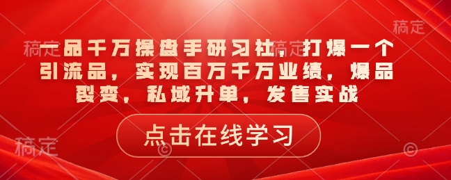 一品千万操盘手研习社，打爆一个引流品，实现百万千万业绩，爆品裂变，私域升单，发售实战-创薯资源