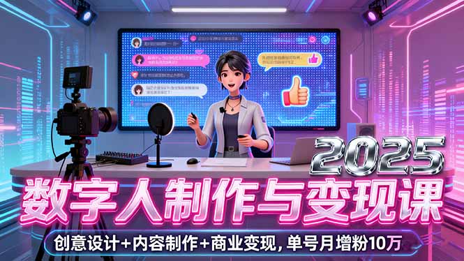 2025数字人制作与变现课，创意设计+内容制作+商业变现，单号月增粉10万+-创薯资源