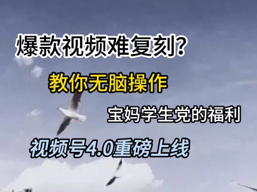 视频号4.0重磅上线，爆款视频难复刻？教你无脑操作宝妈学生党的福利【揭秘】-创薯资源