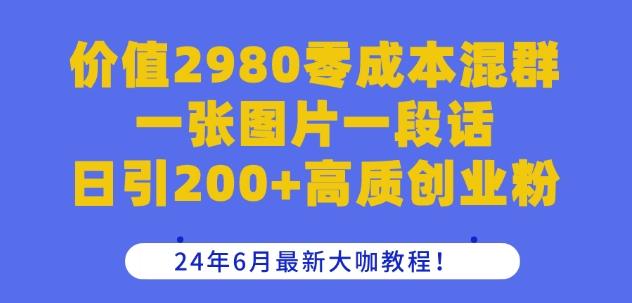 价值2980零成本混群一张图片一段话日引200+高质创业粉，24年6月最新大咖教程【揭秘】-创薯资源