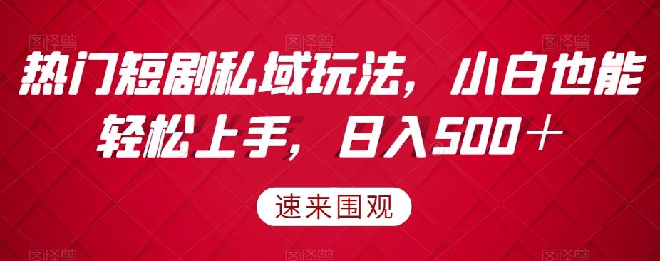 热门短剧私域玩法，小白也能轻松上手，日入500＋-创薯资源