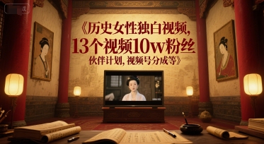 历史女性独白视频，13个视频10w粉丝，伙伴计划，视频号分成等-创薯资源