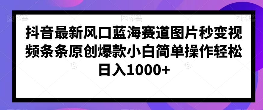 抖音最新风口蓝海赛道图片秒变视频条条原创爆款小白简单操作轻松日入1000+-创薯资源