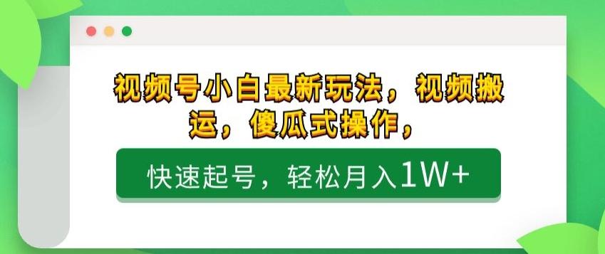 视频号小白最新玩法，视频搬运，傻瓜式操作，快速起号，轻松月入1W+-创薯资源