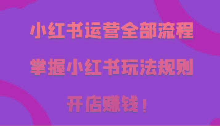 小红书运营全部流程，掌握小红书玩法规则，开店赚钱！-创薯资源