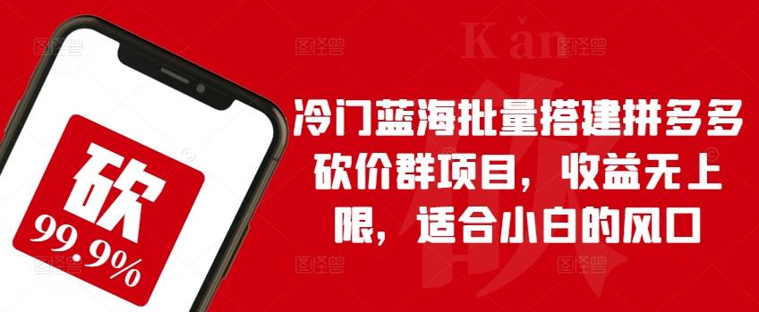 冷门蓝海批量搭建拼多多砍价群项目，收益无上限，适合小白的风口【揭秘】-创薯资源