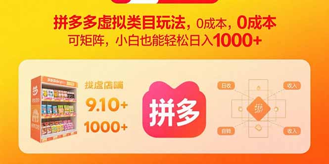拼多多虚拟类目玩法，0成本，可矩阵，小白也能轻松日入1000+-创薯资源