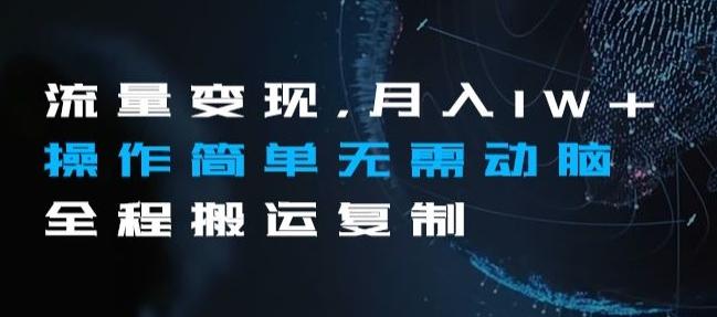 流量变现，月入1W+操作简单无需动脑全程搬运复制【揭秘】-创薯资源