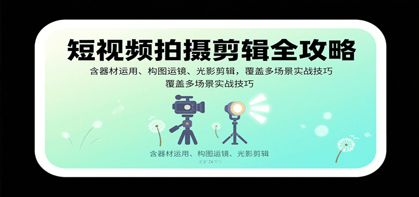 短视频拍摄剪辑全攻略：含器材运用、构图运镜、光影剪辑，覆盖多场景实战技巧-创薯资源