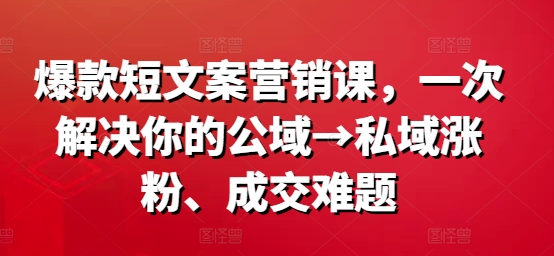 爆款短文案营销课，一次解决你的公域→私域涨粉、成交难题-创薯资源