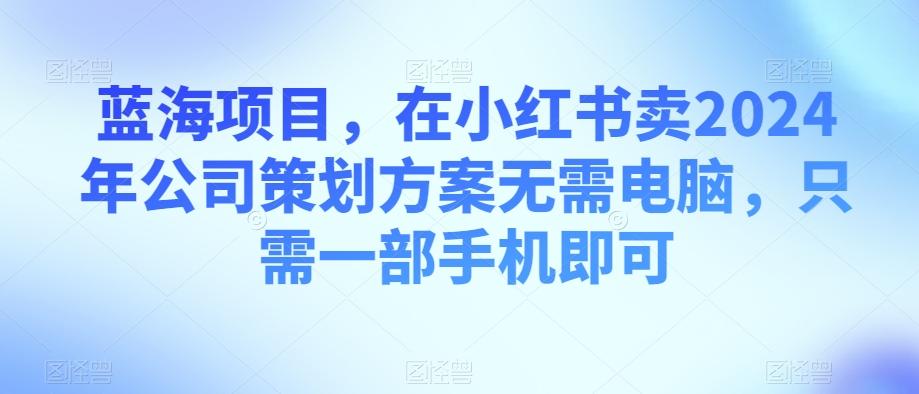 蓝海项目，在小红书卖2024年公司策划方案无需电脑，只需一部手机即可-创薯资源