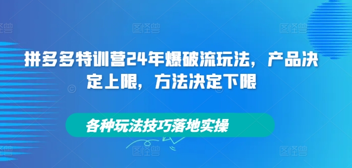 拼多多特训营24年爆破流玩法，产品决定上限，方法决定下限，各种玩法技巧落地实操-创薯资源
