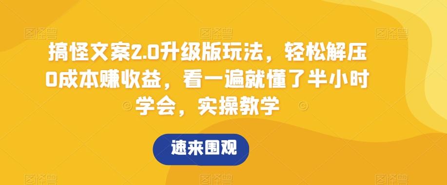 搞怪文案2.0升级版玩法，轻松解压0成本赚收益，看一遍就懂了半小时学会，实操教学【揭秘】-创薯资源