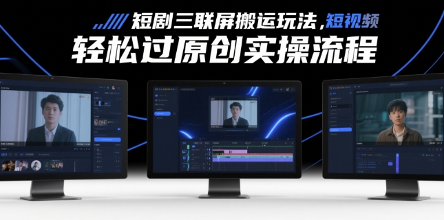 短剧三联屏搬运玩法，短剧搬运轻松过原创实操流程-创薯资源
