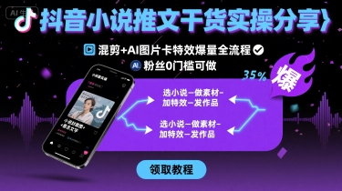 抖音小说推文干货实操分享，混剪+AI图片卡特效爆量全流程，0粉丝0门槛可做-创薯资源