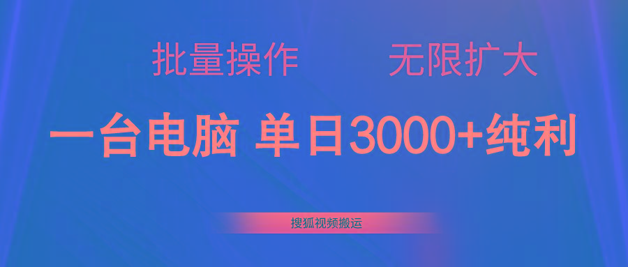 搜狐视频搬运，一台电脑单日3000+，批量操作，可无限扩大-创薯资源