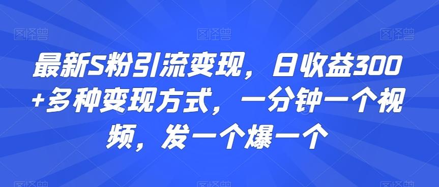 最新S粉引流变现，日收益300+多种变现方式，一分钟一个视频，发一个爆一个【揭秘】-创薯资源